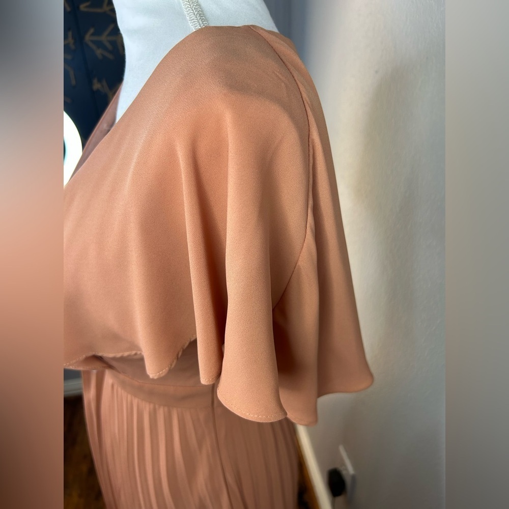 🌸 NWOT Petal & Roz Blush/ Nude/ Peach Pleated Chiffon Dress – Size Large - Picture 4 of 9